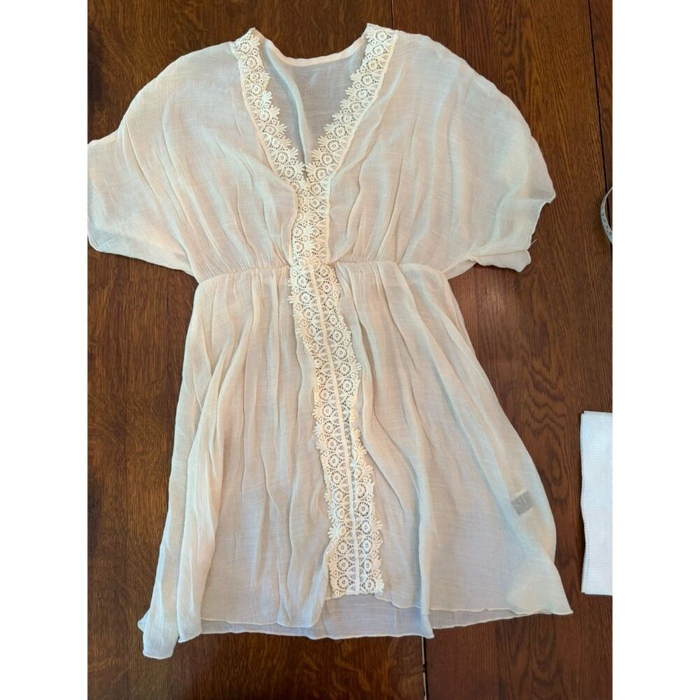 SHEIN Ivory Crochet Lace Beach Cover Up Sz L